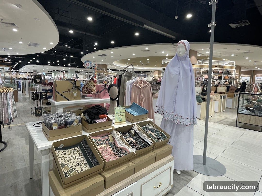 Islamic prayer garments and accessories display