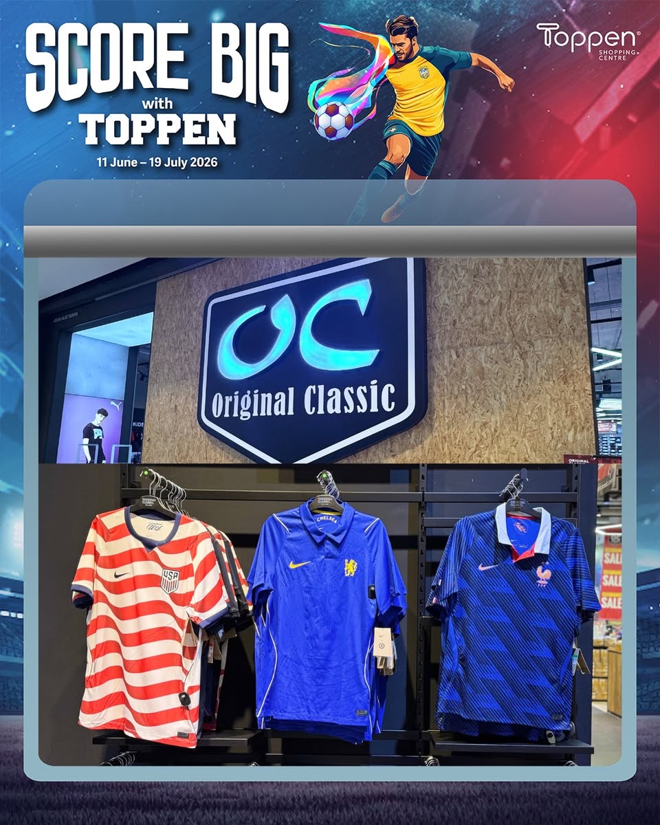 Score Big with Toppen promotional banner at Skechers store with sports footwear on display
