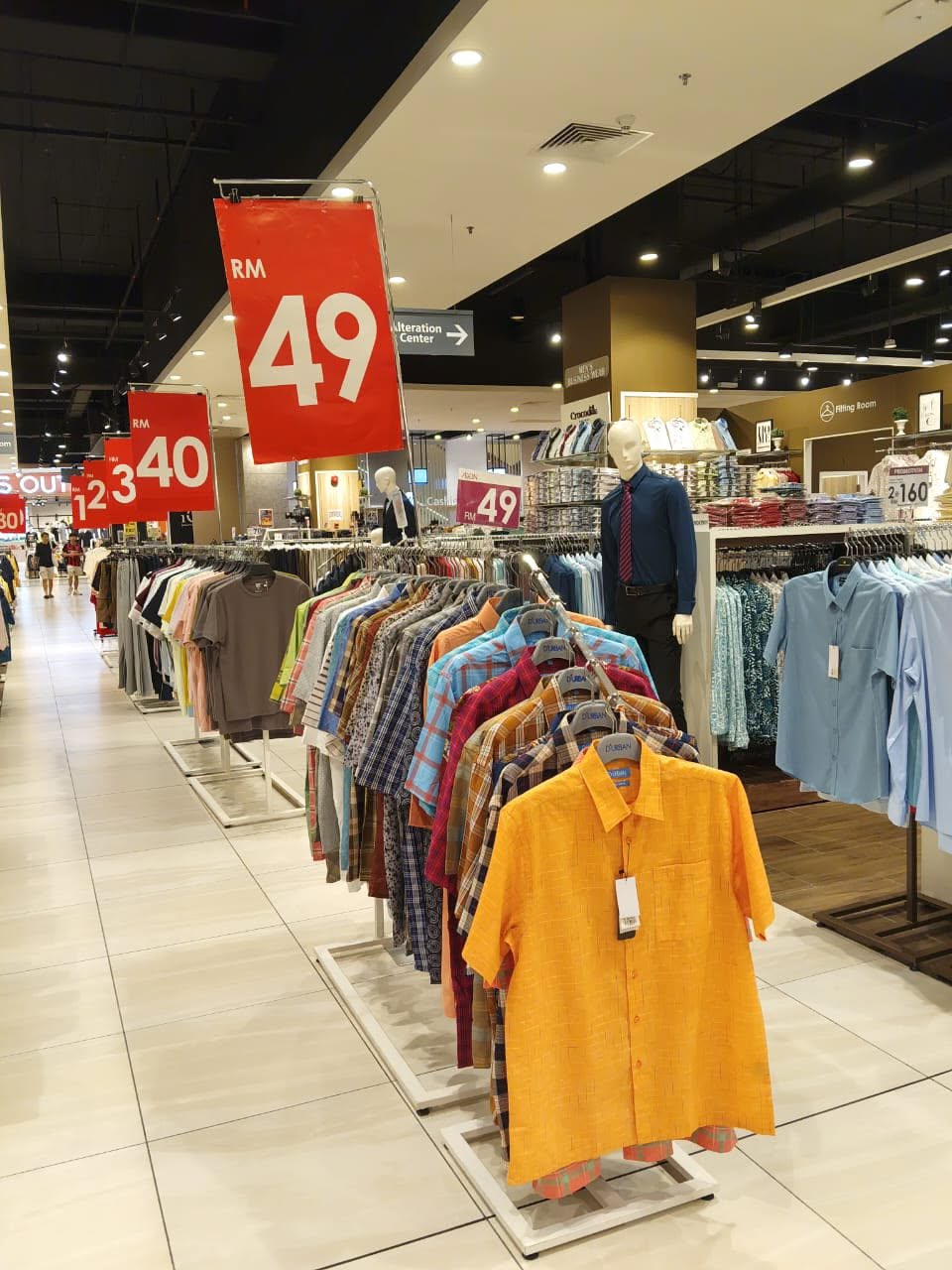 Men's casual button-down shirts priced at RM12, RM40, and RM49