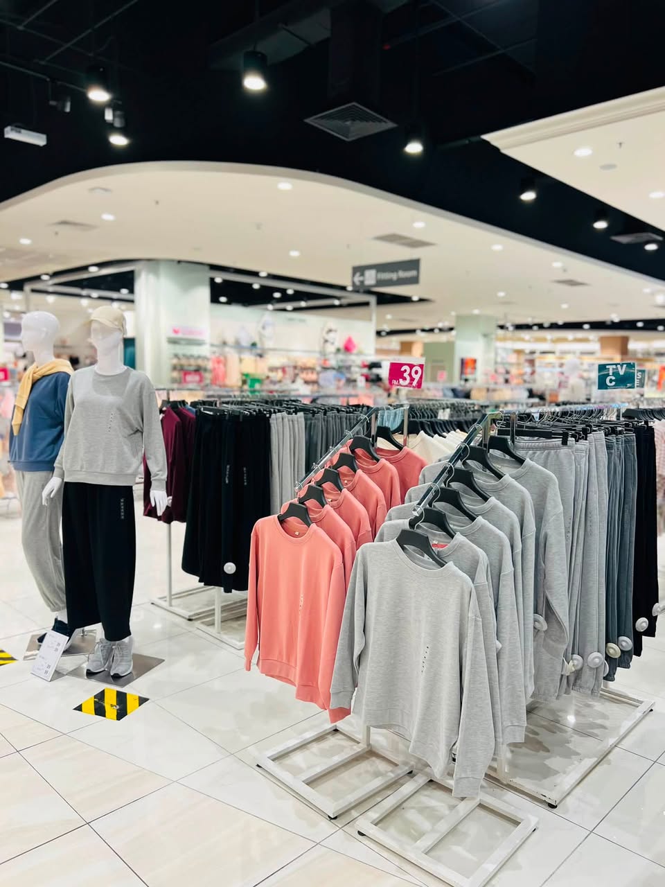 Clothing display with RM39 price sign