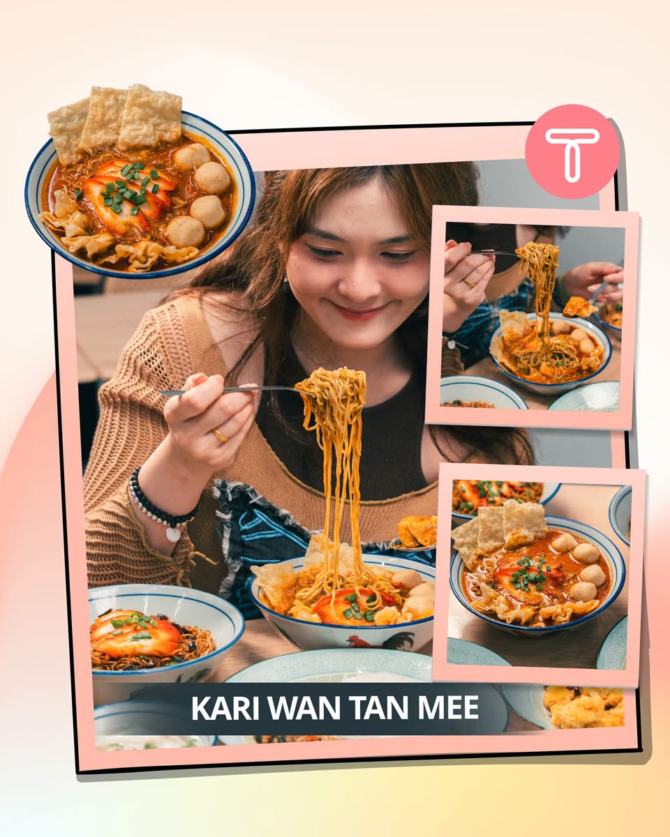 Kari Wan Tan Mee curry noodle bowl with fish balls and tofu puffs