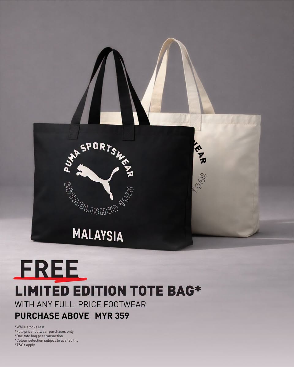 PUMA Sportswear free limited edition tote bag with footwear purchase above MYR 359