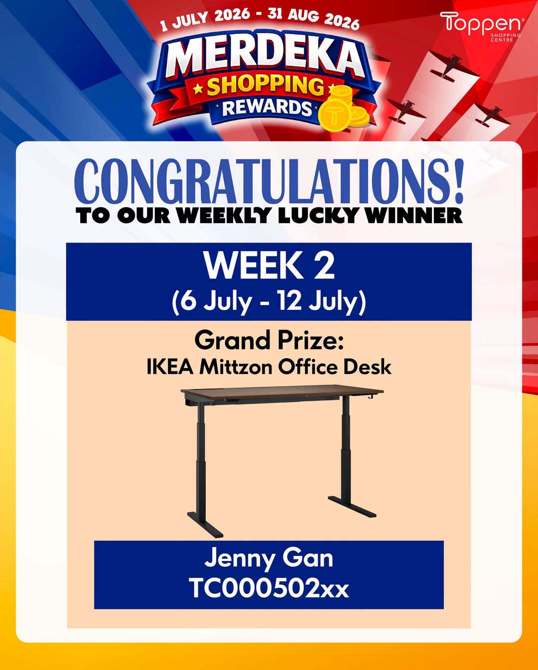 Toppen Merdeka Shopping Rewards Week 2 Winner Takes Home IKEA Mittzon Desk