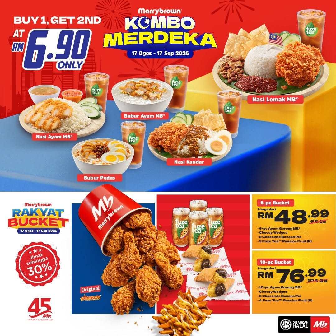 Marrybrown Kombo Merdeka: Buy 1 Get 2nd Combo at RM6.90 at Toppen