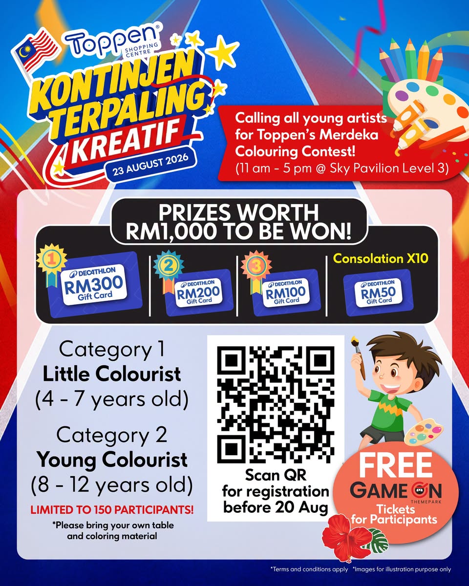 Toppen Merdeka Colouring Contest 2026: Win Decathlon Gift Cards Worth RM1,000