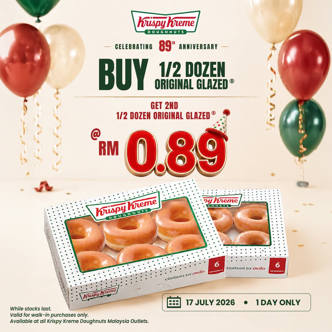 Krispy Kreme 89th Anniversary: Second Half-Dozen Original Glazed for RM0.89