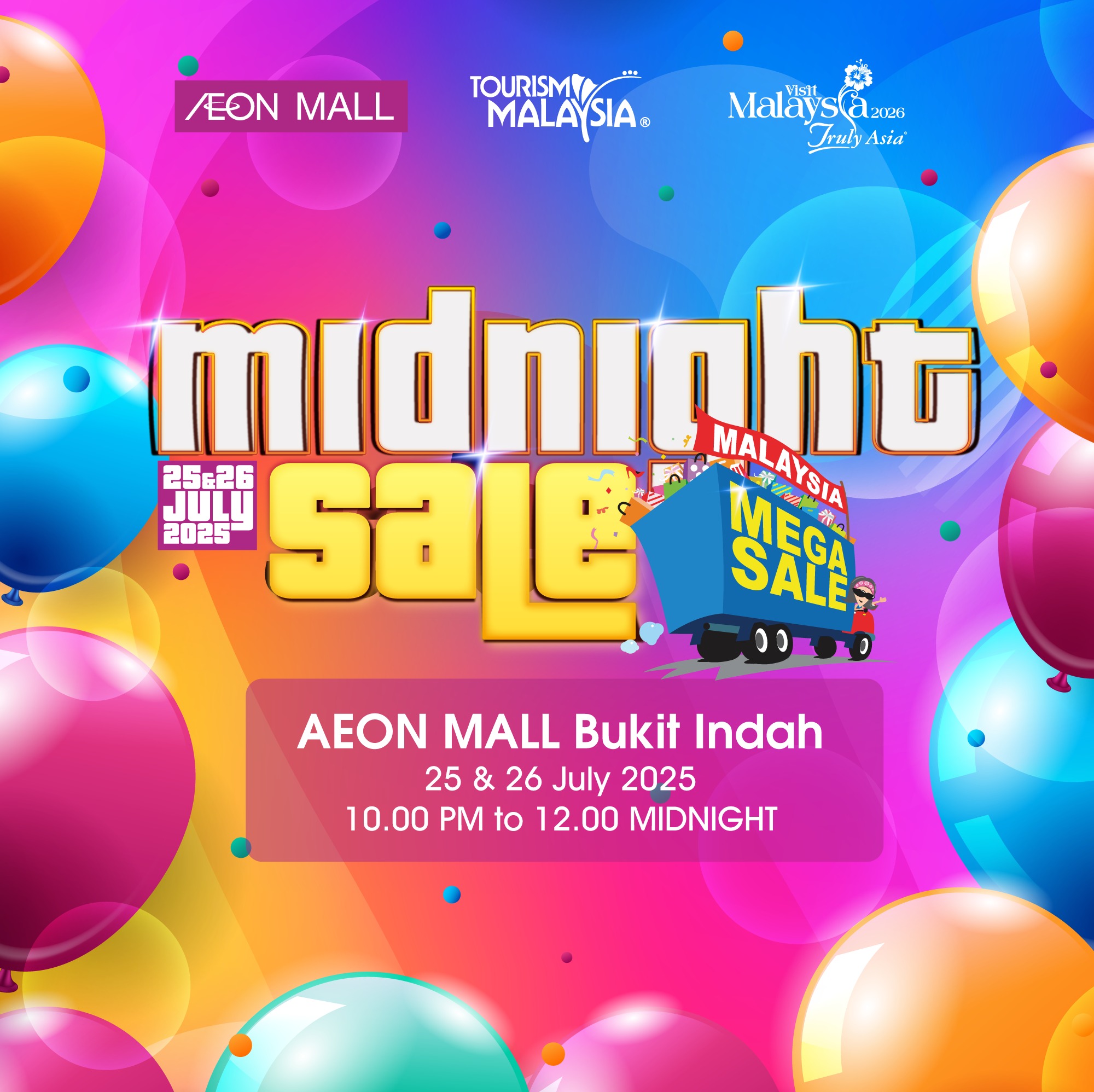 Vibrant scene from the Mid Night Sale at AEON MALL Bukit Indah.