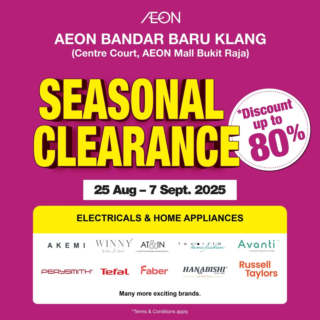 Shoppers exploring incredible deals on home appliances at AEON MALL Bukit Raja's Center Court.