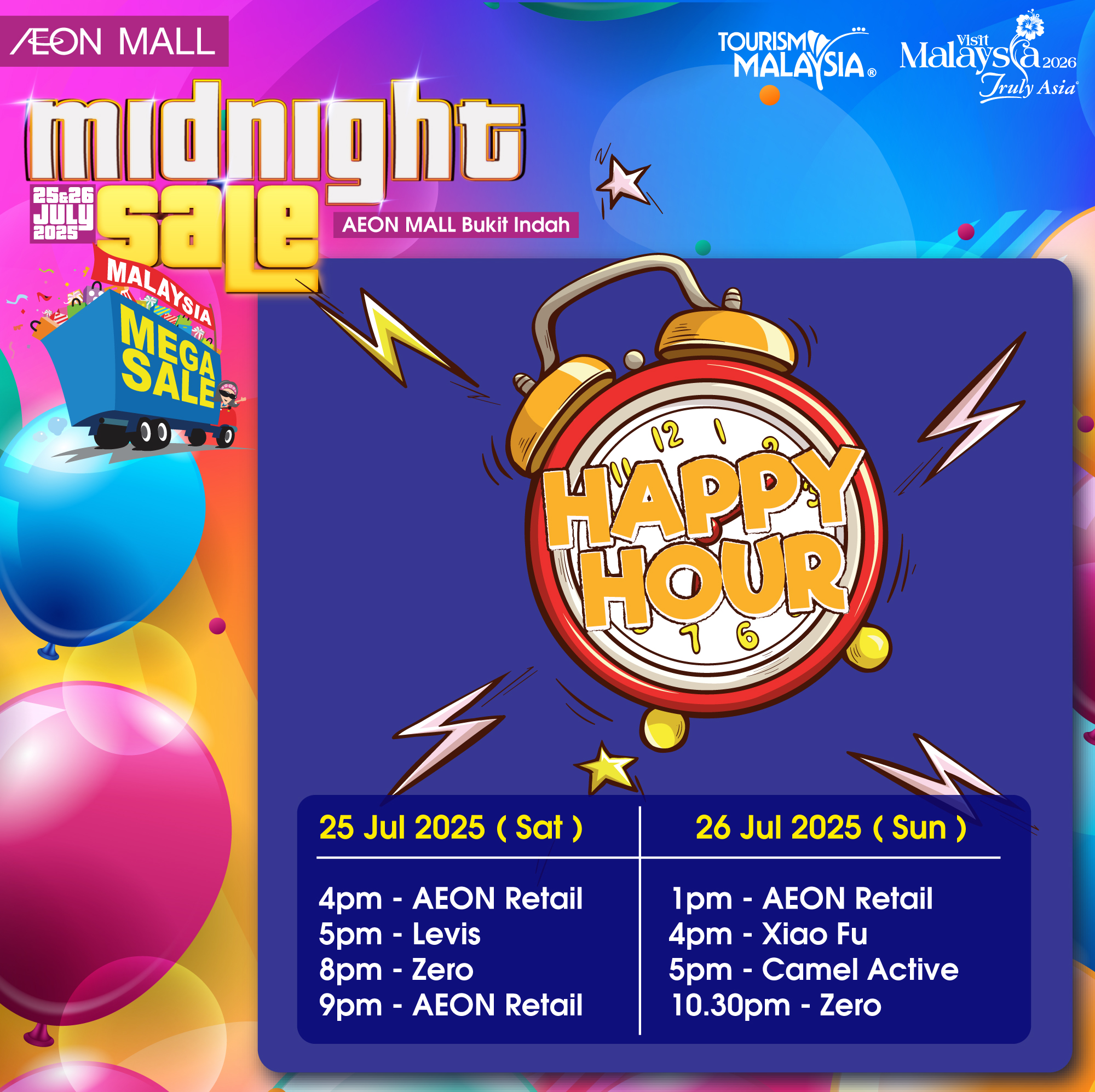 Vibrant scene from the Mid Night Sale at AEON MALL Bukit Indah.