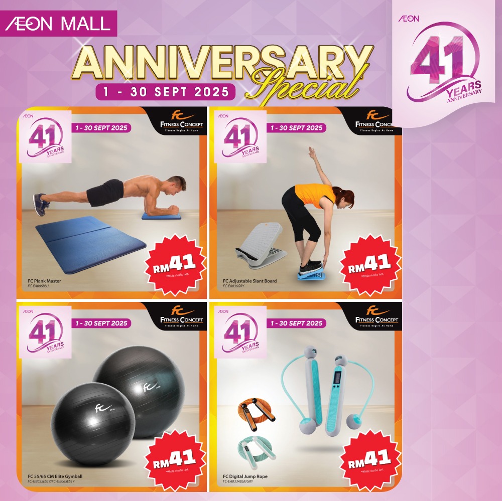 Fashion items on display with anniversary discounts at AEON MALL