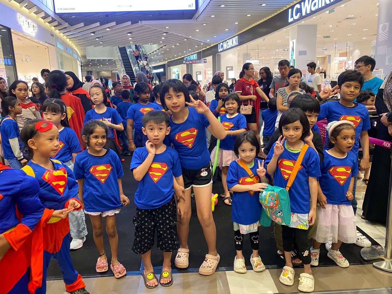 Children dressed as Superman gathered for the parade.