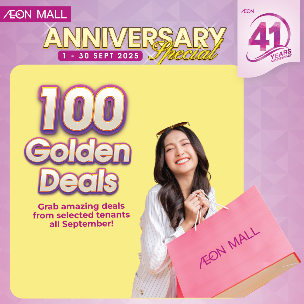 AEON MALL 41st Anniversary banner with celebratory elements and gifts