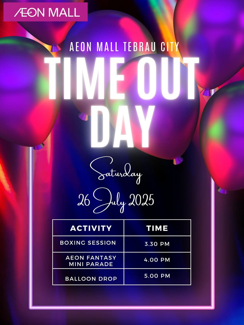 Families and children enjoying Time Out Day festivities at AEON Mall Tebrau City