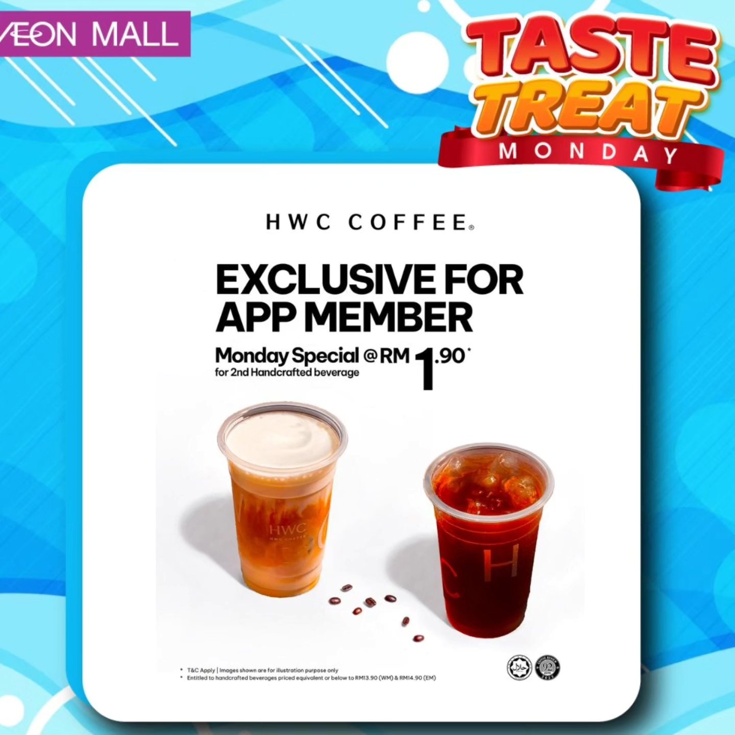 A vibrant display of promotional offers at AEON Mall Tebrau City