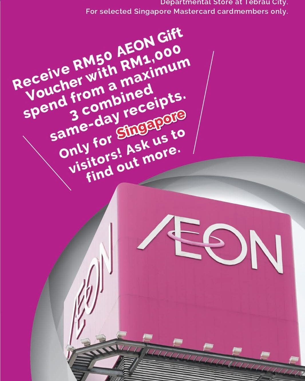 AEON MALL Tebrau City building with celebratory decorations and shoppers