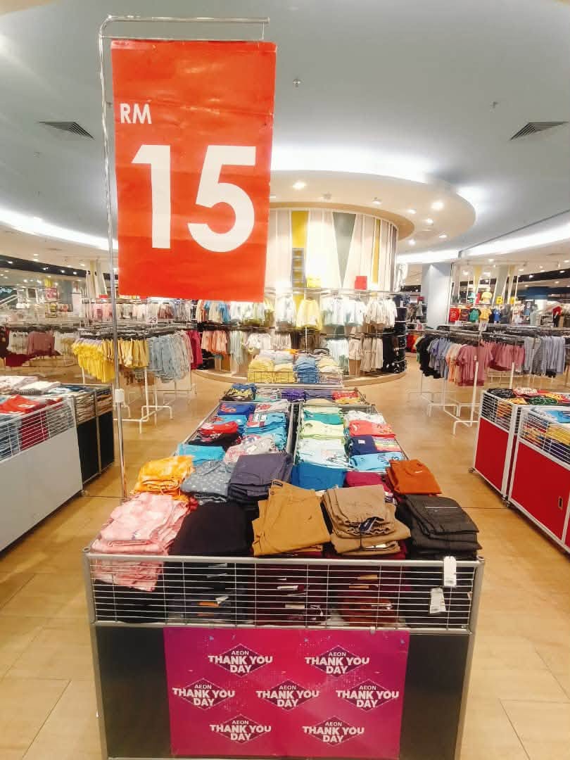 AEON Thank You Day promotion with RM15 deals on folded garments