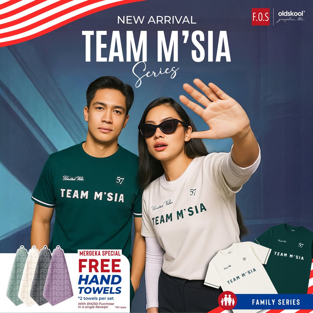 Family wearing limited-edition Merdeka Series Tops for national celebration