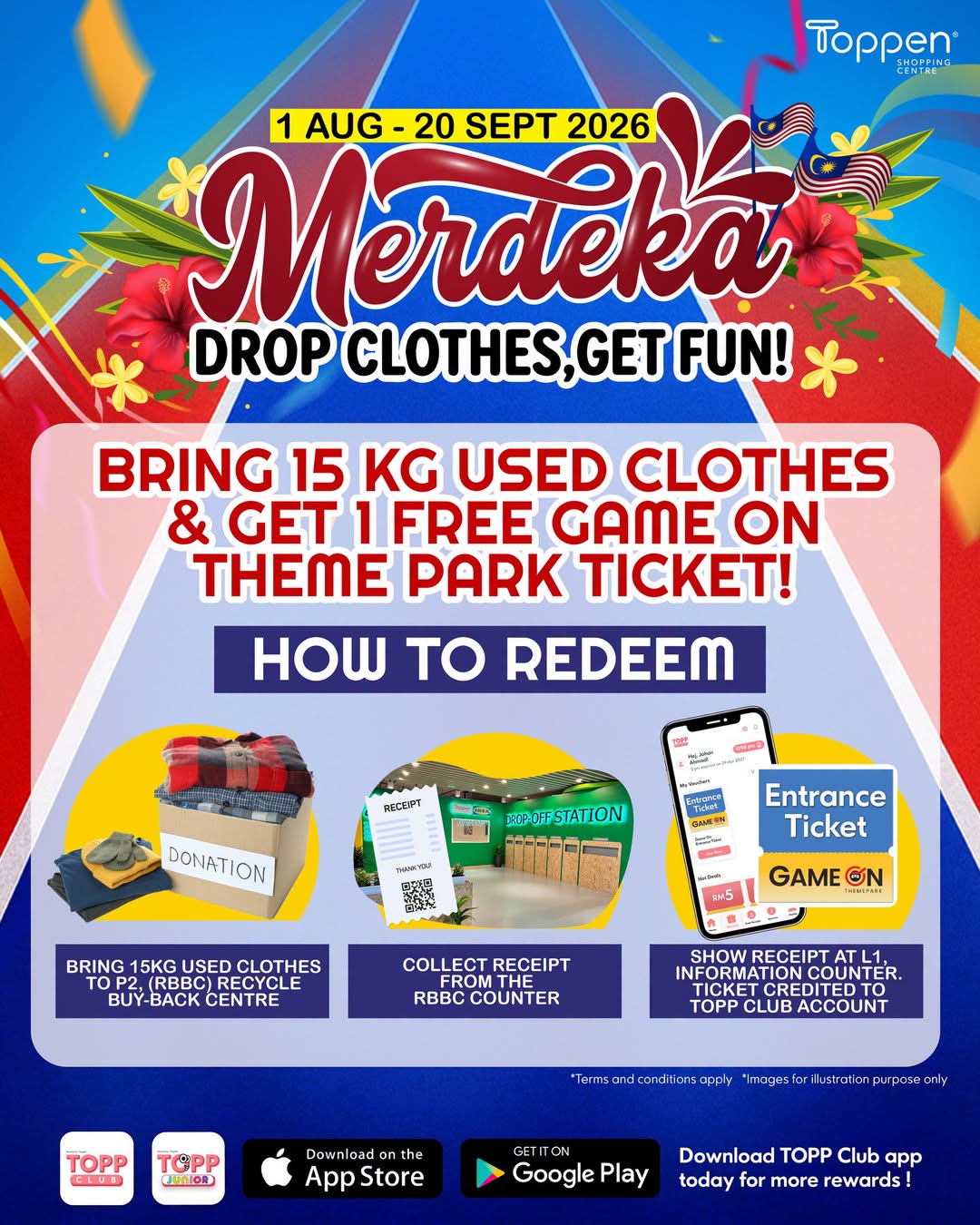 Recycle 15kg Clothes for Free Game On Theme Park Ticket at Toppen