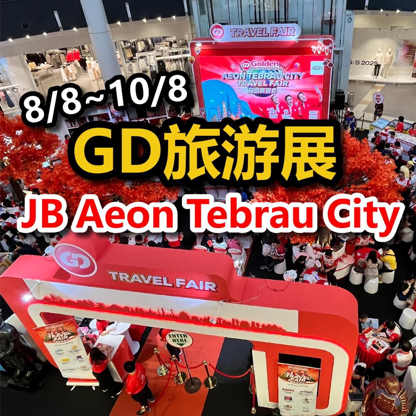 Golden Destinations booth at a travel fair highlighting promotions