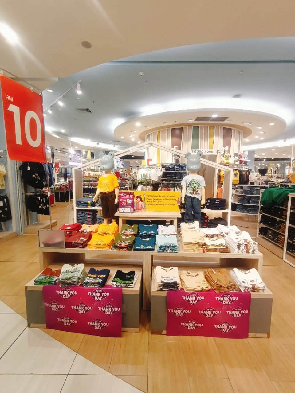 Thank You Day children's clothing display with RM10 pricing
