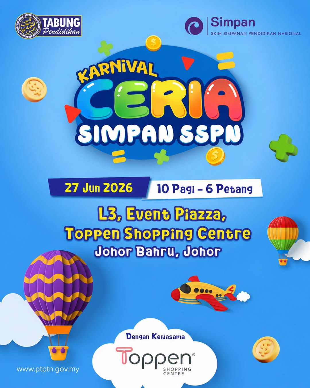 Karnival Ceria Simpan SSPN 2026 at Toppen Shopping Centre on 27 June