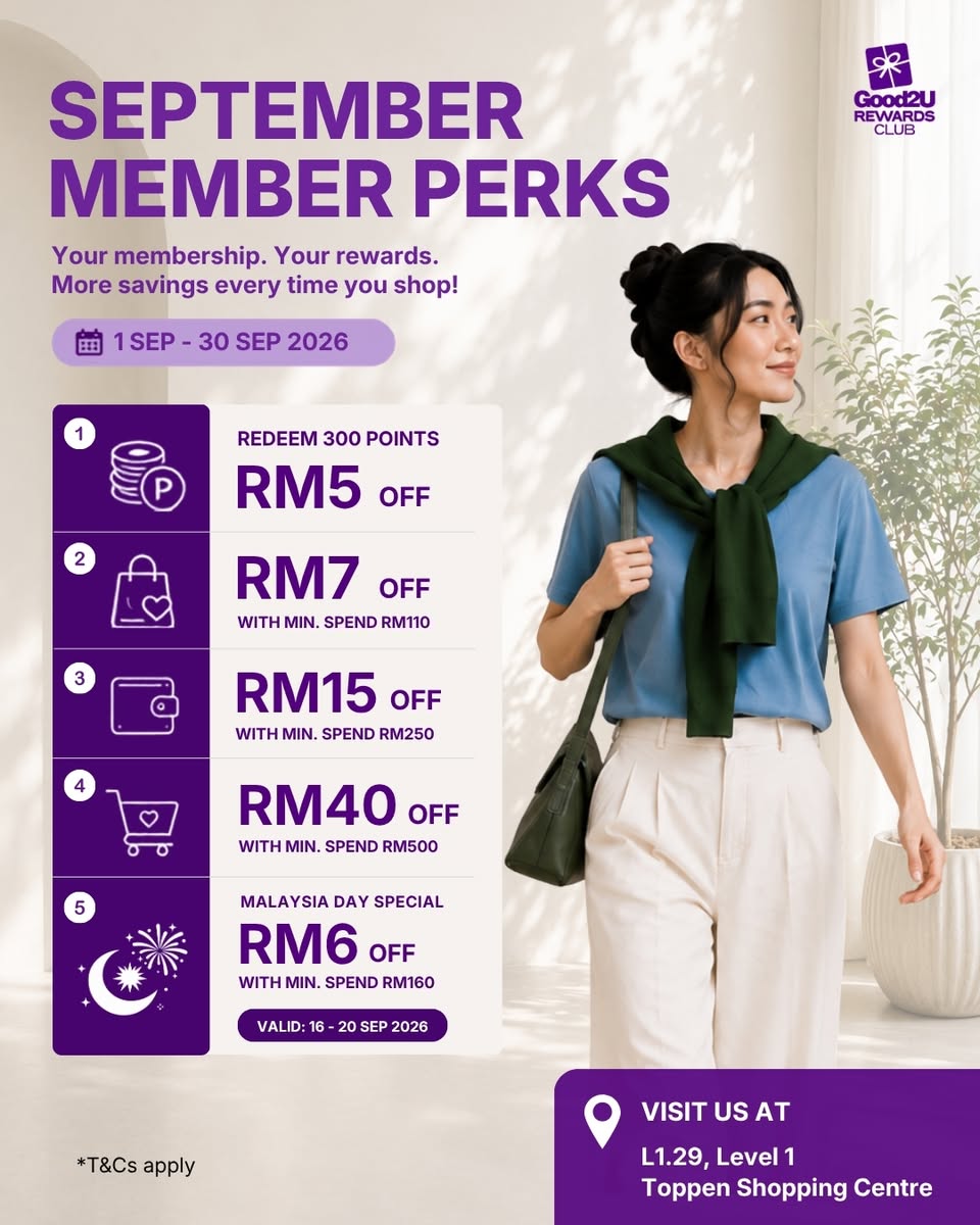Good2U Rewards Club September vouchers at Toppen