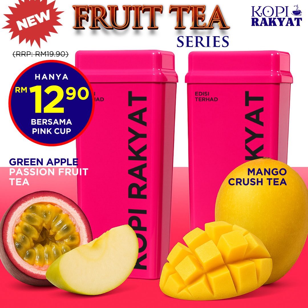 Kopi Rakyat's new Fruit Tea Series with a limited edition pink cup.