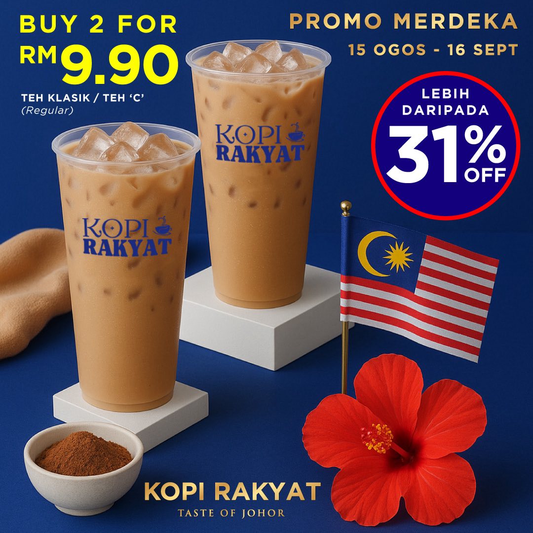 Kopi Rakyat's Merdeka Promotion featuring classic teas.