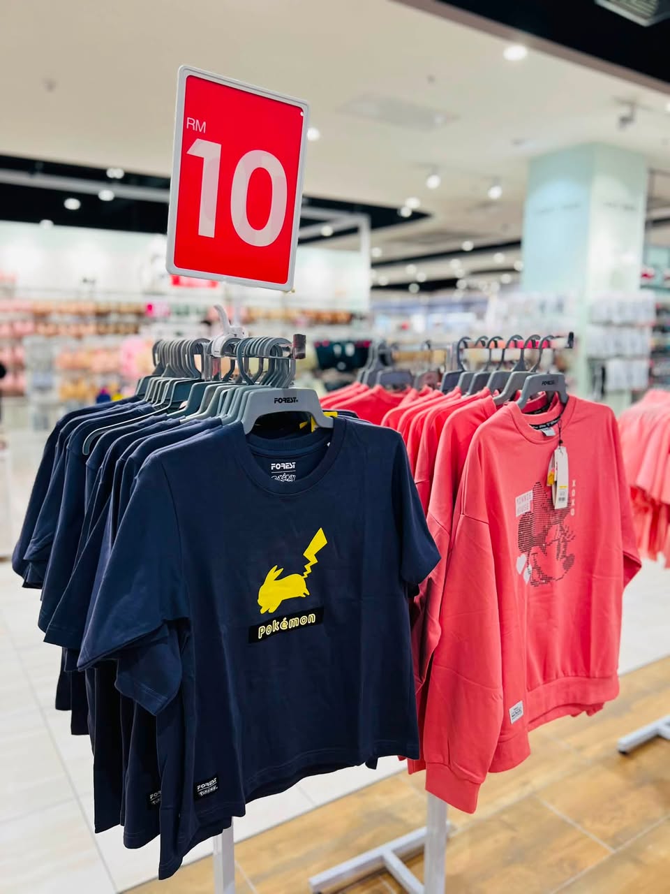 Pokemon T-shirts and sweatshirts at RM10 at Forest Ladies