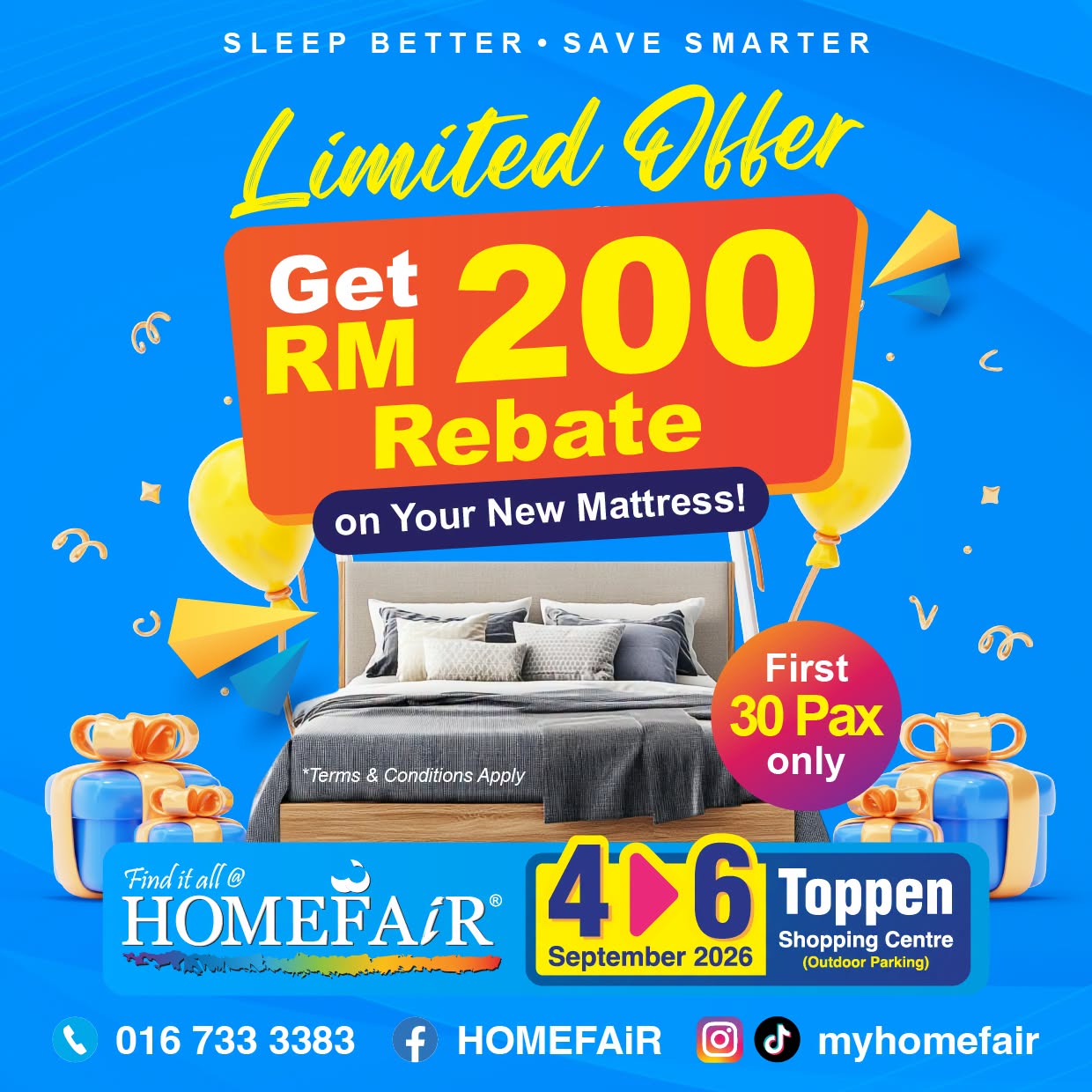 RM200 rebate on new mattresses at HOMEFAiR Great Sale