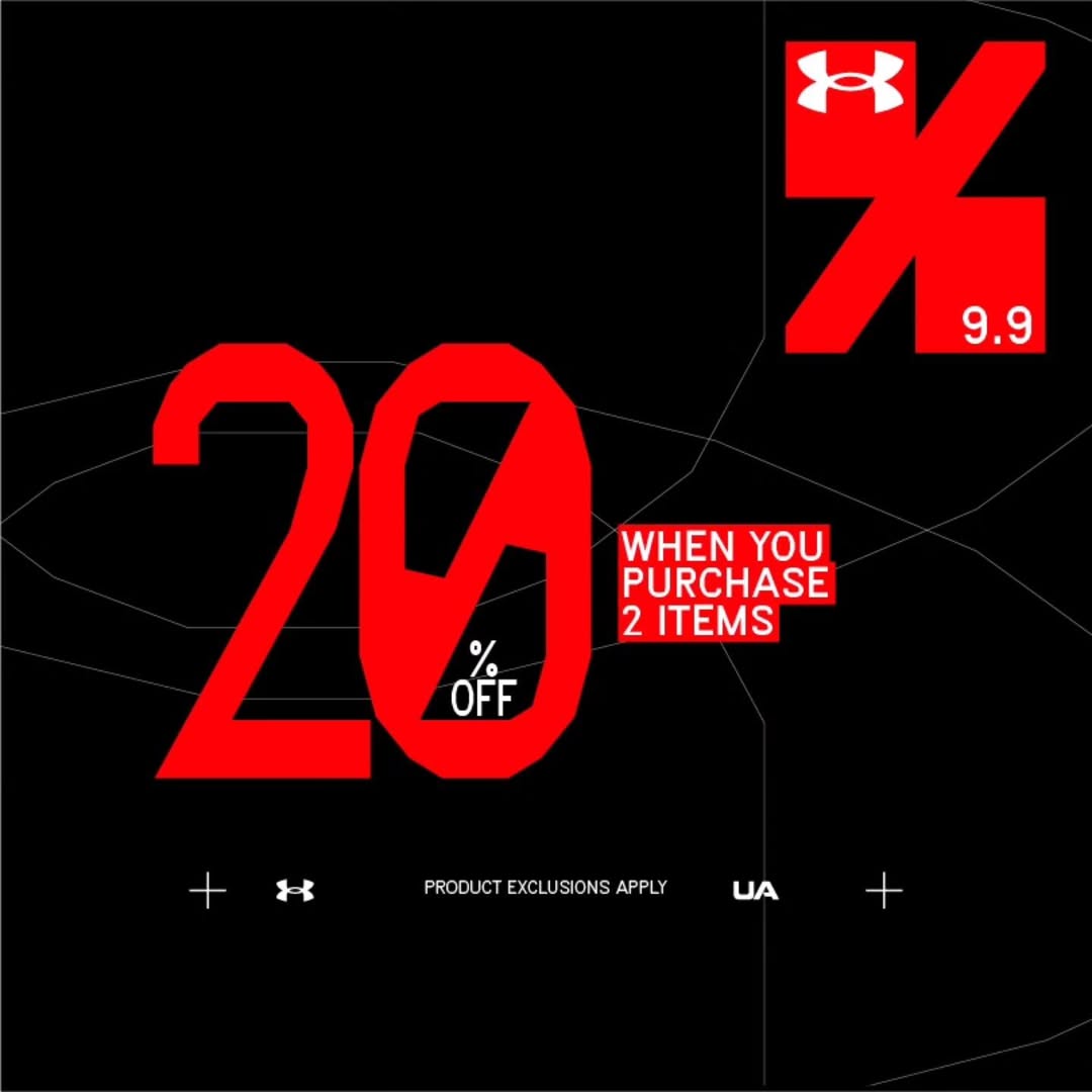 Under Armour 9.9 Promotion banner showing athletic apparel and footwear