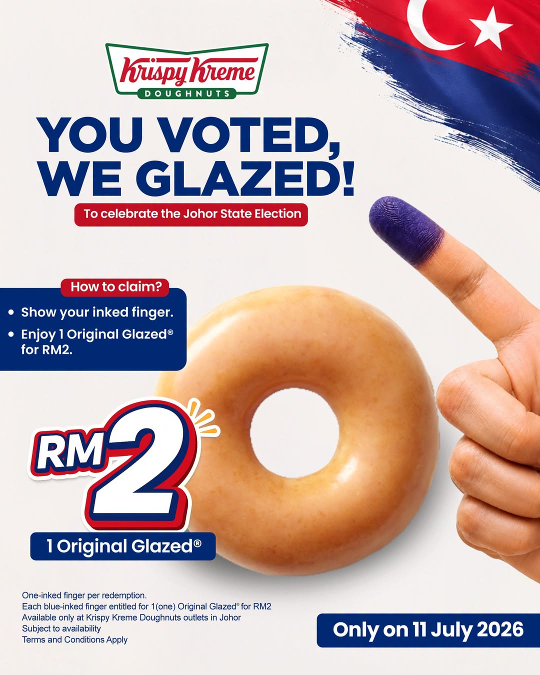 Krispy Kreme Johor Offers Original Glazed Donut for RM2 on 11 July 2026