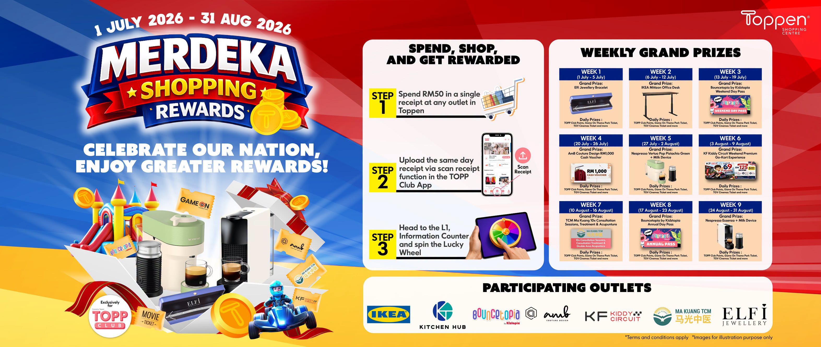 Toppen Merdeka Shopping Rewards: Spend RM50, Win RM1,000 Weekly