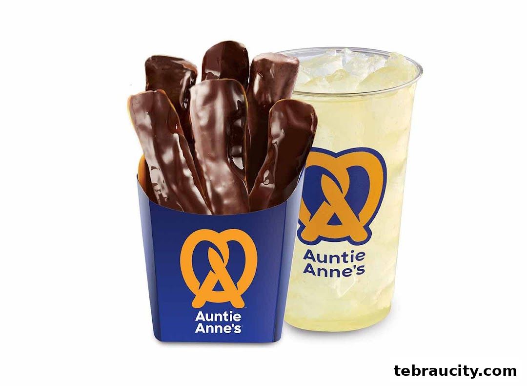 Auntie Anne's chocolate-covered pretzel bites with a lemonade drink.