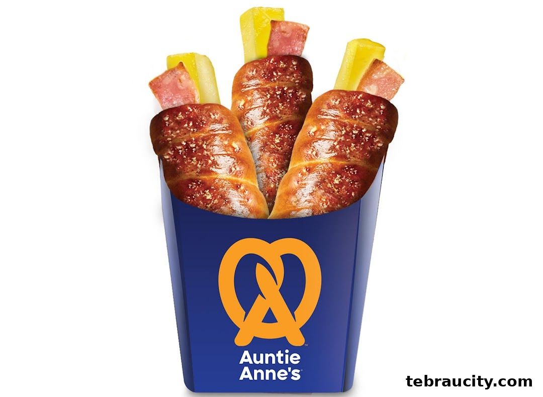 Auntie Anne's pretzel bites with cheese and meat sticks in a blue container.