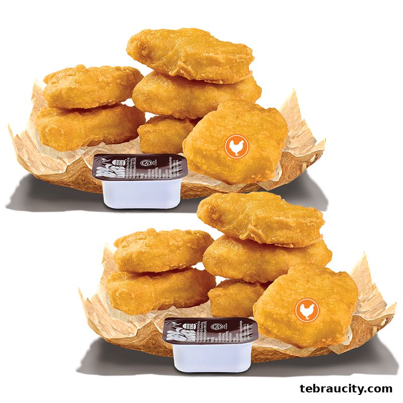 Two servings of crispy chicken nuggets with dipping sauce from Burger King.