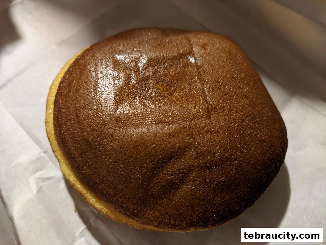A close-up shot of a delicious-looking dorayaki, a Japanese sweet.