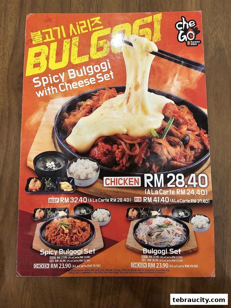 A menu featuring Korean Bulgogi dishes with enticing images and prices.