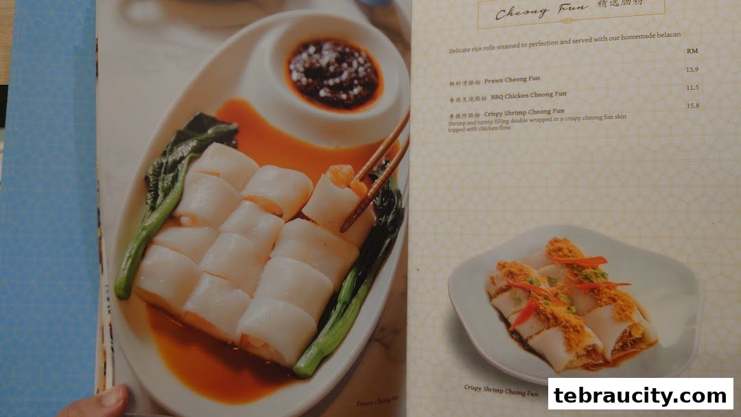 A menu page showcasing various types of Cheong Fun with appetizing images and prices.