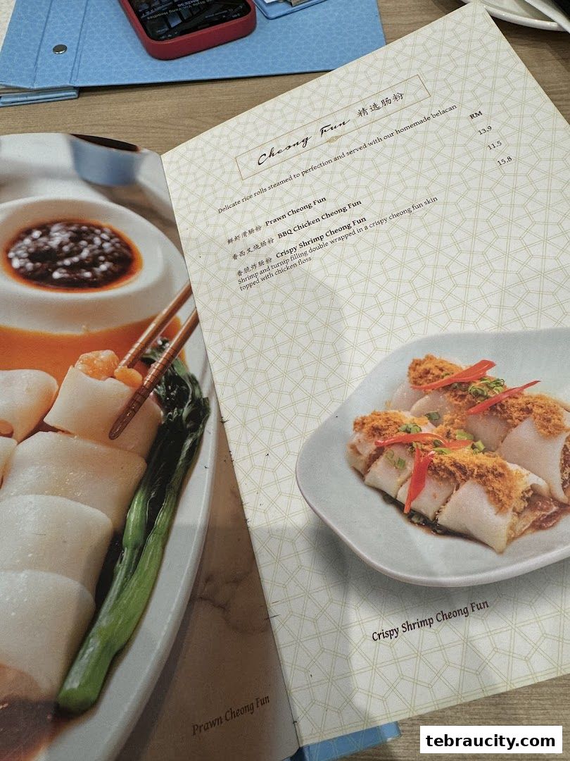 A menu page from Dolly Dim Sum featuring Cheong Fun dishes with prices.