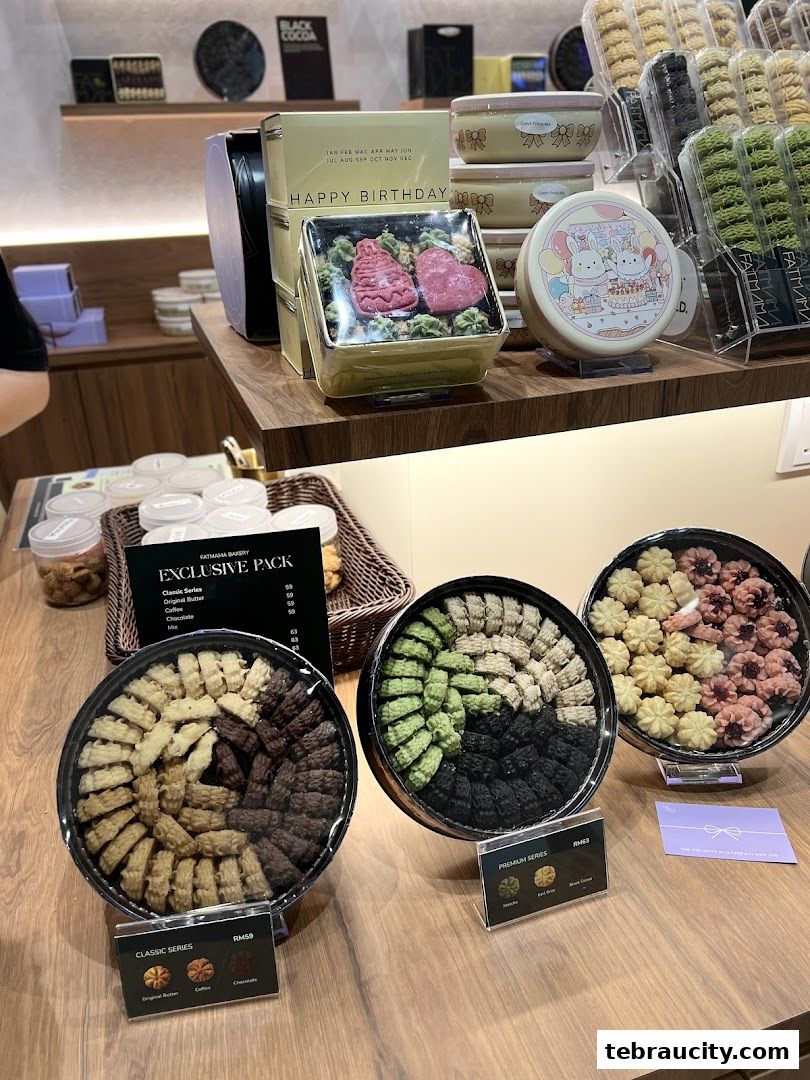 A display of assorted cookies and baked goods from Fatmama Bakery.