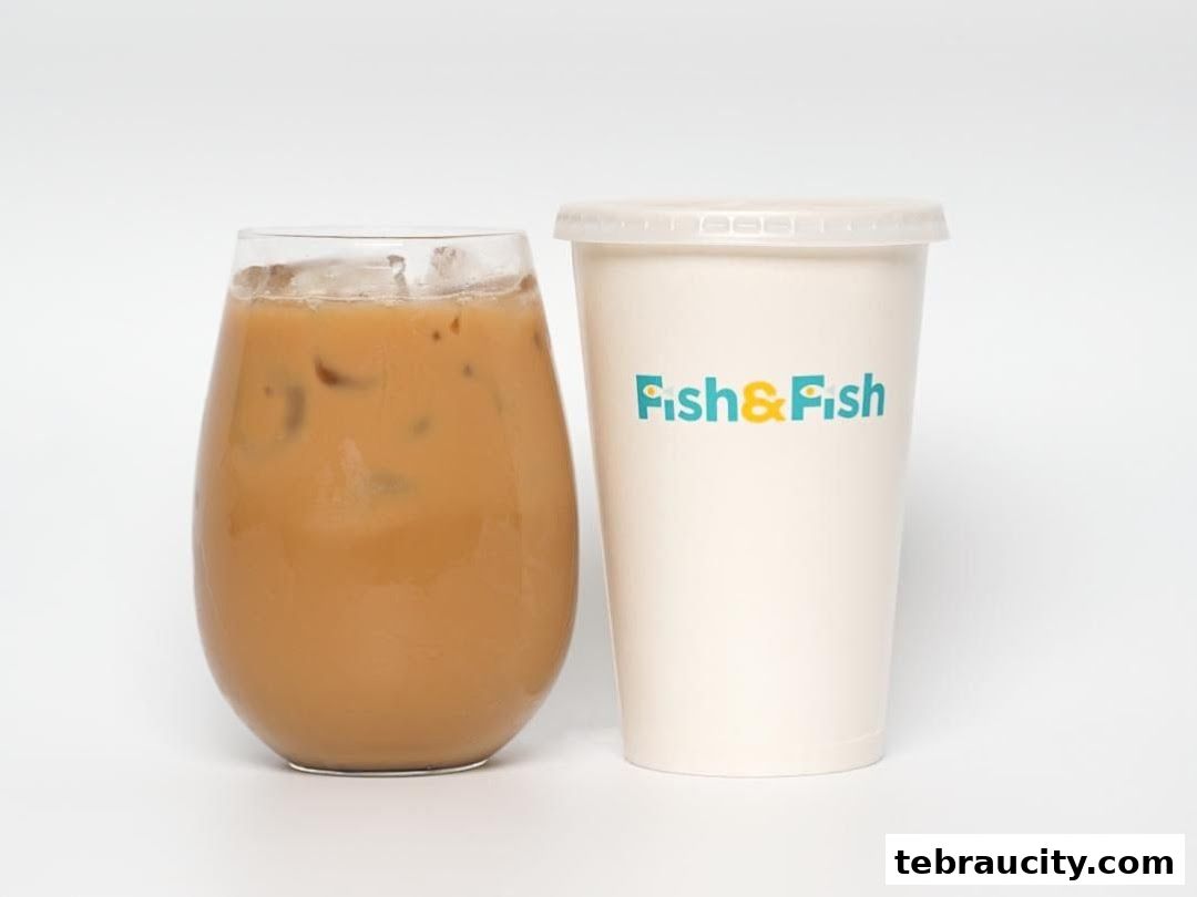 Two refreshing beverages, one iced coffee and one branded cup, displayed against a white background.