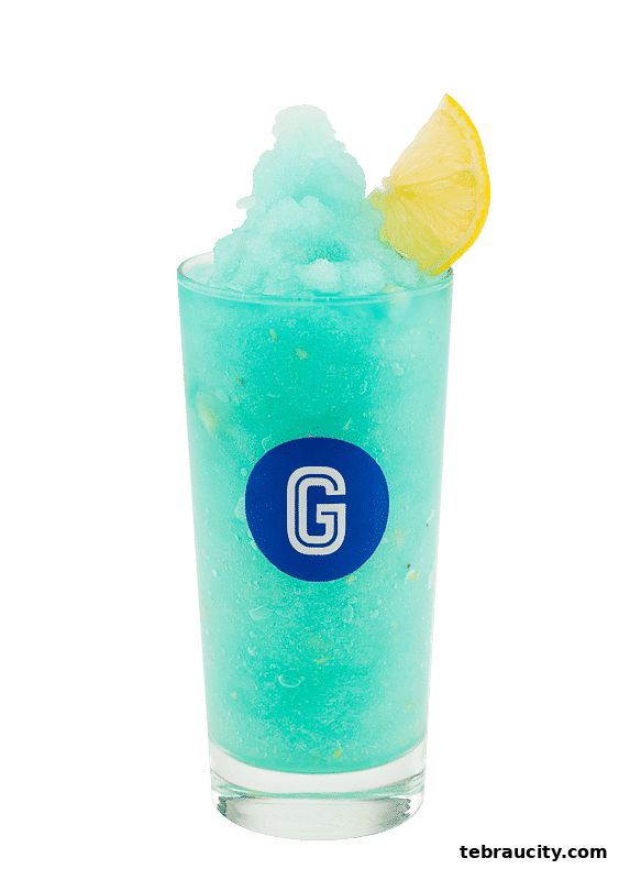A refreshing blue slushy drink with a lemon slice garnish and Gigi Coffee logo.
