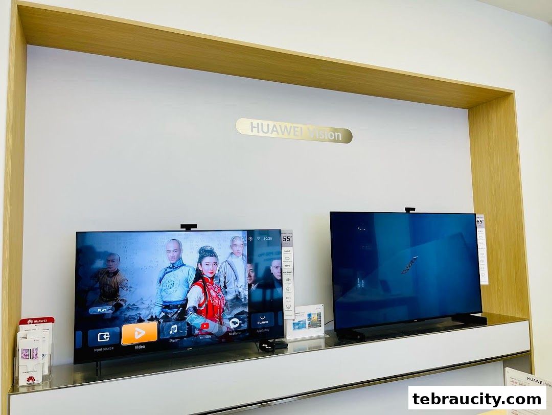 Huawei Vision TVs displayed in a modern retail store setting.