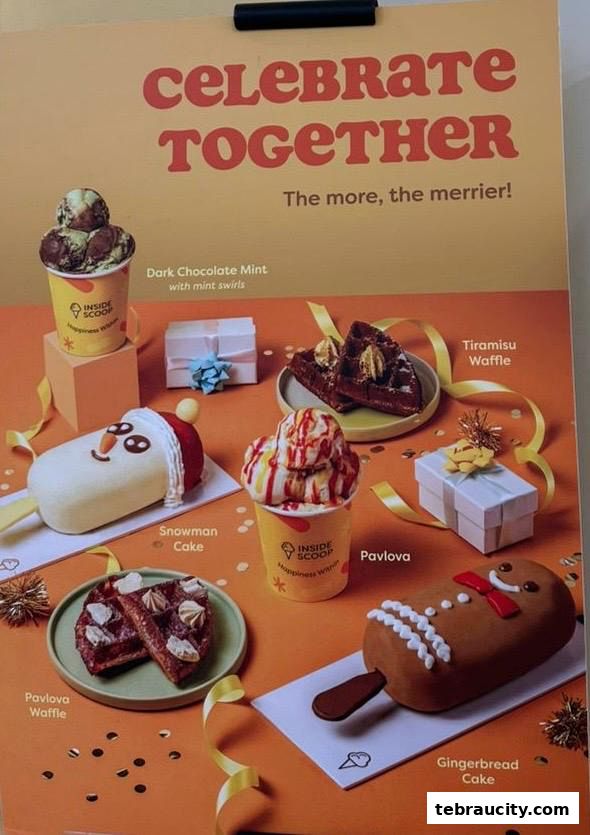 A festive display of ice cream treats and waffles from Inside Scoop.