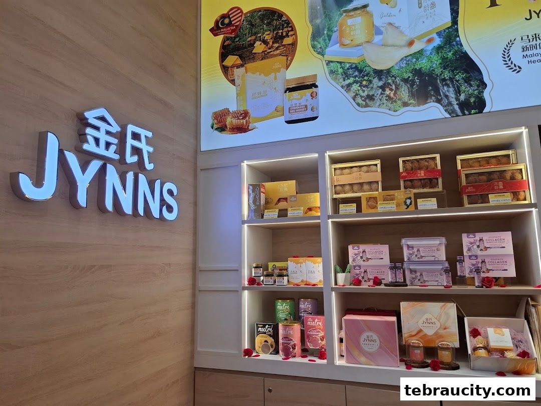 A well-lit shop interior showcasing various health and wellness products from JYNNS.