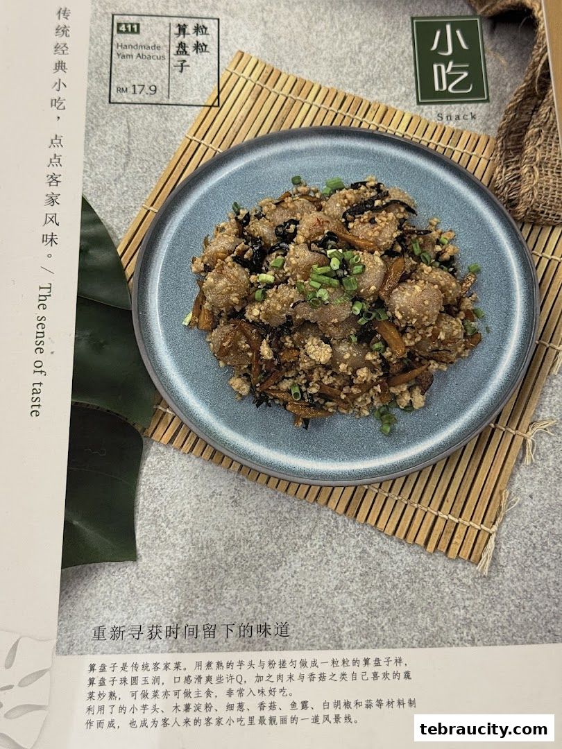 A close-up of a dish called Handmade Yam Abacus, priced at RM 17.9.