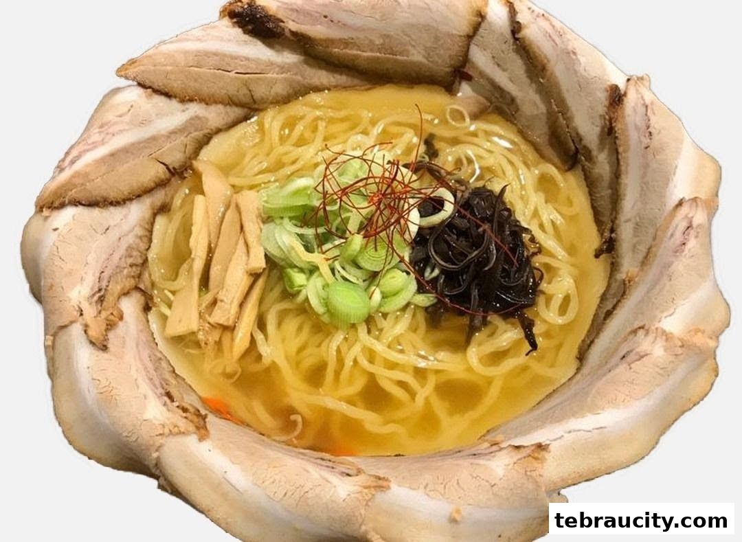 A close-up of a delicious ramen bowl with tender chashu pork, noodles, and toppings.