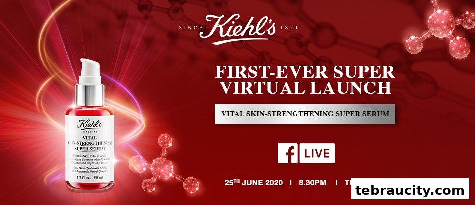 Kiehl's advertisement for a virtual launch of their Vital Skin-Strengthening Super Serum.