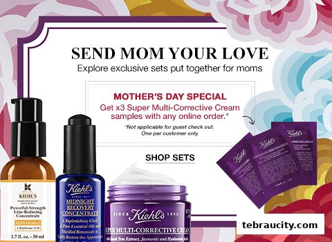 Kiehl's Mother's Day promotion featuring skincare products and samples.